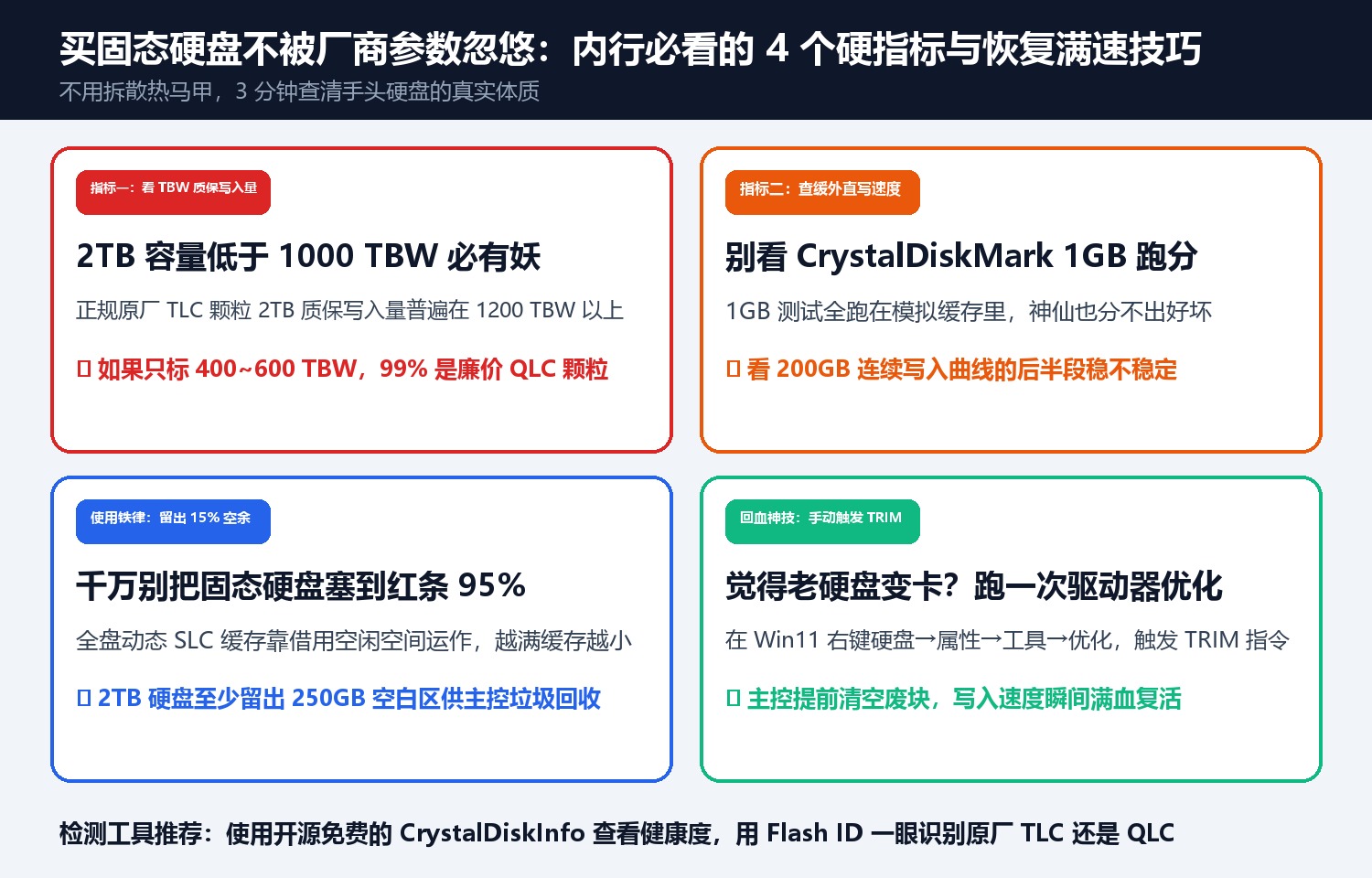 买固态硬盘不被厂商参数忽悠：内行必看的 4 个硬指标与恢复满速技巧