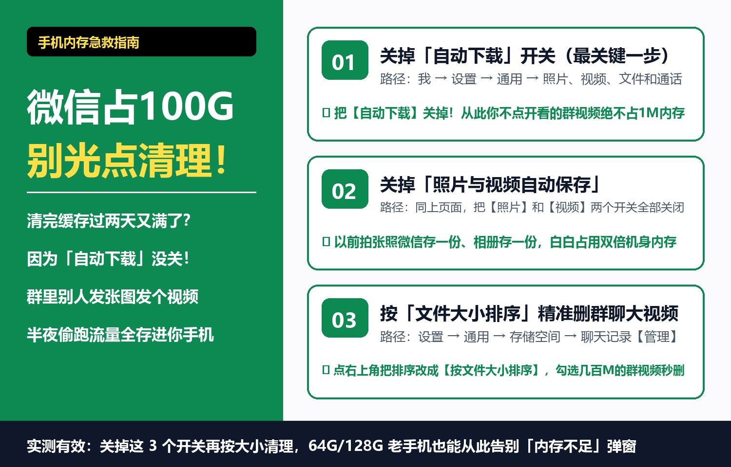 微信动辄占100G内存？别乱点清理缓存，关掉这3个自动下载开关才管用